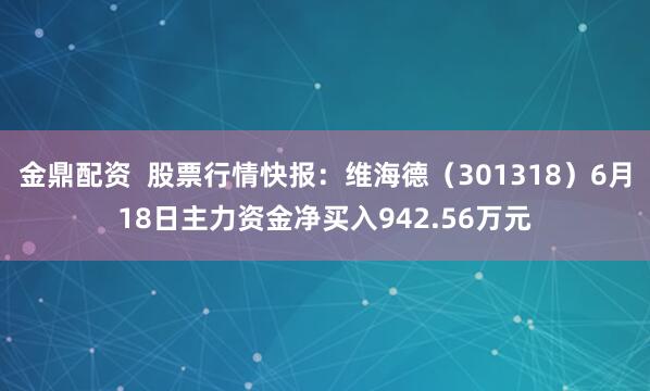 金鼎配资  股票行情快报：维海德（301318）6月18日主力资金净买入942.56万元