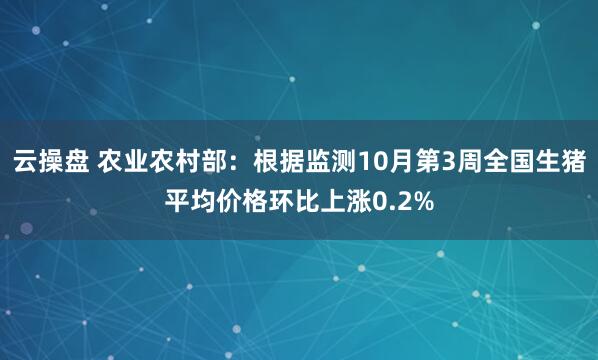 云操盘 农业农村部：根据监测10月第3周全国生猪平均价格环比上涨0.2%